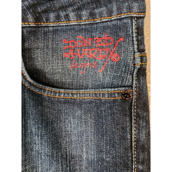 Vintage Ed Hardy Rhinestone "Love Kills Slowly" Jeans Size‎ 18 Denim Skull Heart - Picture 6 of 8